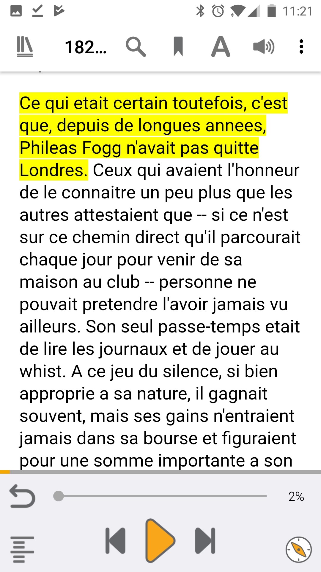 Le texte du livre Orgueil et Préjugés est mis en surbrillance dans l’application EasyReader sur un appareil mobile