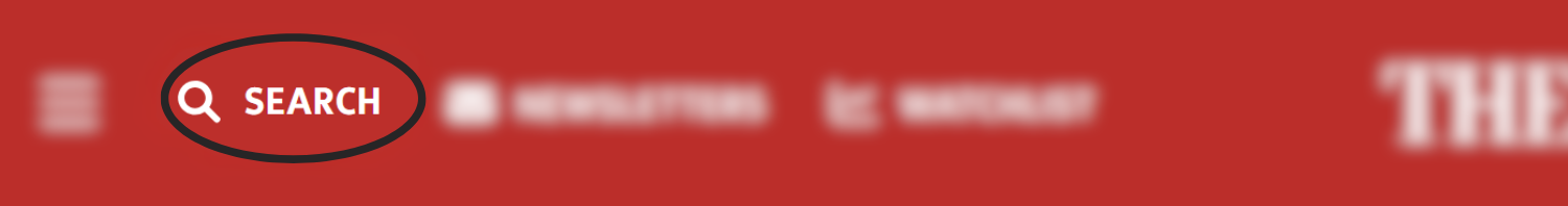 Zoomed in section of the main banner focusing on an icon of a magnifying glass and the text "Search". There is a black circle around it.