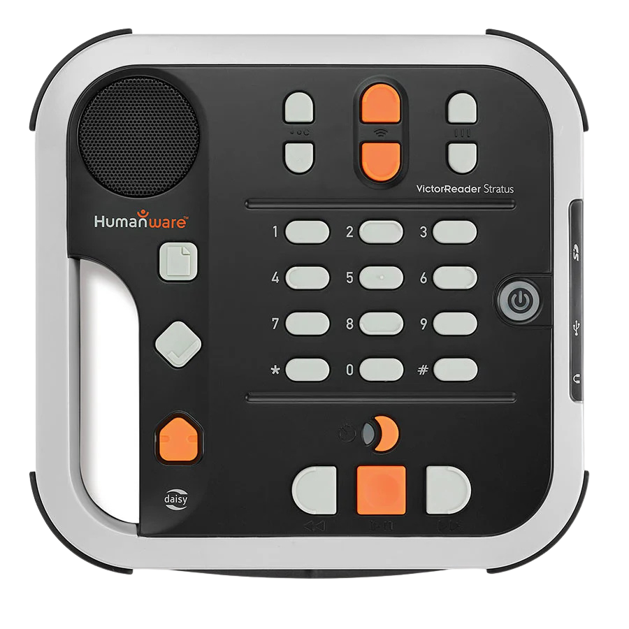 Le lecteur audio Victor Stratus12 M, doté de grandes touches à fort contraste et d'un pavé numérique.