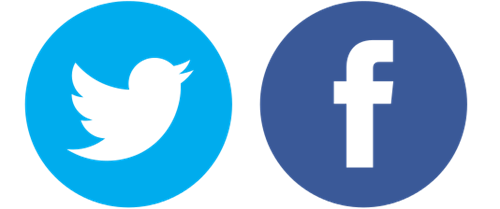 Facebook and twitter logos.