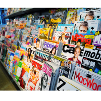 A magazine stand in a store.