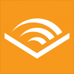 Sur un fond orange clair, il y a une image graphique représentant un livre ouvert avec 3 arcs au-dessus représentant le son