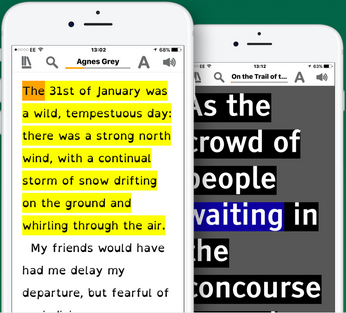 Le texte du livre Agnes Grey est mis en surbrillance dans l’application EasyReader sur un appareil mobile
