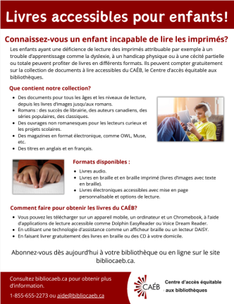 l’affiche des services aux enfants du CAÉB